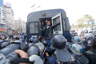 Clashes between police and protesters in Baneshwar