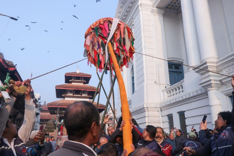 फागु पर्व सुरु, हनुमानढोकामा चीर ठड्याइयाे